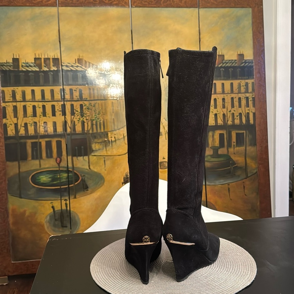 Tory Burch long wedged black boots